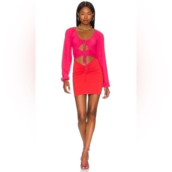 LOVERS and Friends Zowie Drawcord Mini Dress in Orange & Magenta small NEW - Picture 1 of 14